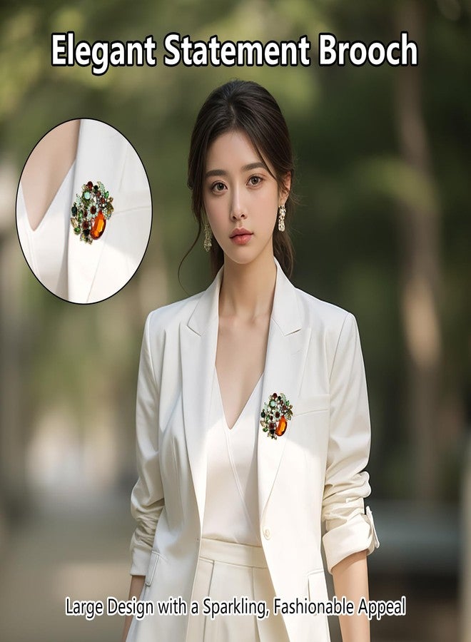 ZGGAZCA Gold Brooches for Women Vintage Floral Champagne Rhinestone Brooch and Pins Jewelry Link Pin Womens Accessory for Scarf Dress Hat Elegant for Women's Outfits - Image 3